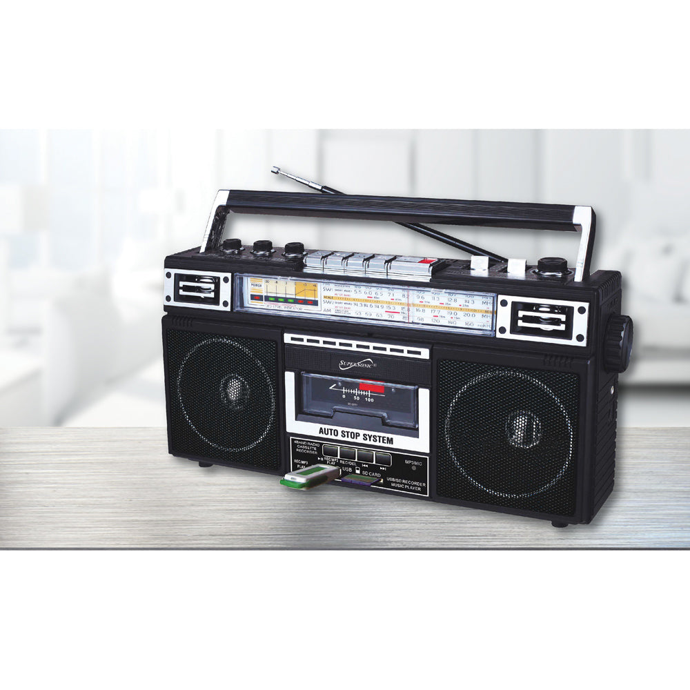 Portable Vintage Retro USB AM/FM/SW Multiband Radio Stereo Wireless  Bluetooth Boombox Mp3 Audio Cassette